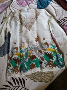 Cream Tropical Print Kurta