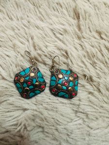 Bohemian Turquoise &amp; Red Stone Earrings