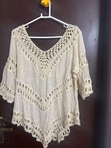 Cream Crochet Cover-Up Tunic/Top