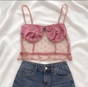 Sparkly Pink Sheer Crop Top