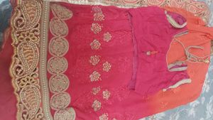Pink &amp; Orange Embroidered Saree with peti