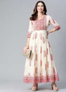 Elegant Cream Kurta with Pink Paisley Print