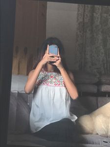 Shein White Embroidered Top