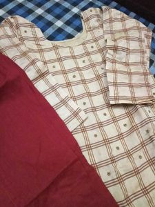 Maroon Checked Kurta with pant 🎀