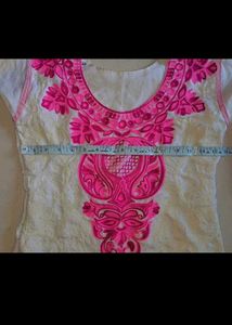 Elegant Embroidered Kurta with pink bottom