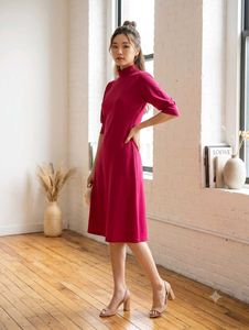 Elegant Magenta Mock Neck Dress