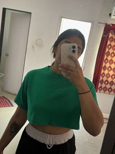 Ribbed Blue Tank and Boxy Green crop to