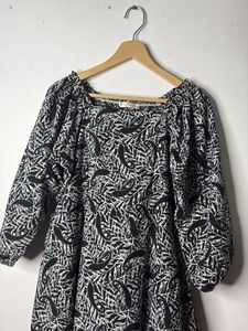 Monochrome Leaf Print Midi Dress