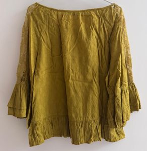 Only - Mustard Yellow Lace Detail Peplum Top