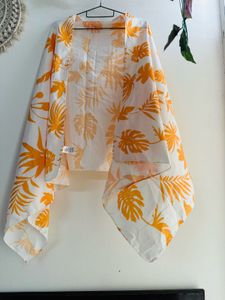 White &amp; Orange Tropical Print Dupatta