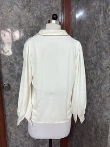 Cream Textured Long Sleeve Button-Up Blouse
