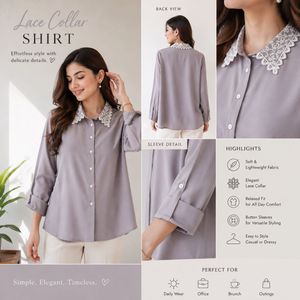 Chic Lace Collar Button-Up Blouse