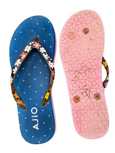 Women's Blue Floral Flip Flops | UK 4 | Lightweigh