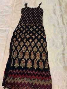Elegant Black Tribal Print Spaghetti Strap Kurti