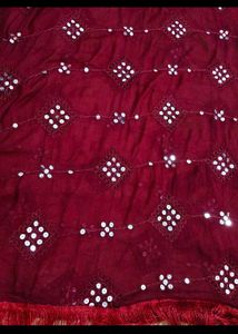Maroon Sequined Dupatta with Tassels