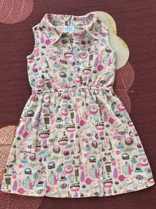 Cute Print Sleeveless Collared Dress