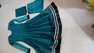 Teal Anarkali Style Lehenga Choli Set