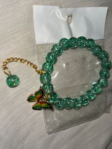 Charming Green Beaded Bracelet with Butterfly Char