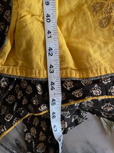 Mustard Yellow Two Layer Up And Down Kurti With Beautiful Katha Embroidery