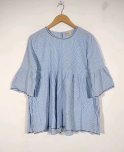 NNN Blue and White Strips Round Neck With Bell Sleeves Tunic (Women's)