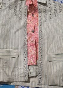Men's Kurta Set with Pink Nehru Jacket