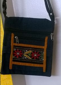 Embroidered Denim Crossbody Bag