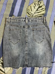 washed denim blue skirt