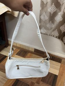 White Shoulder Bag with Gold Chain