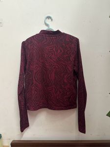 R&amp;B Burgundy Abstract Print High Neck Top