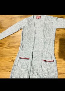 Long Grey Knit Cardigan with Pockets