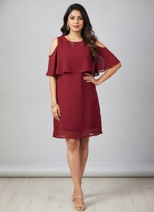 Chic Red Cold Shoulder Layered Dress