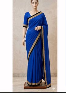 Royal Blue Saree with Black & Gold Border