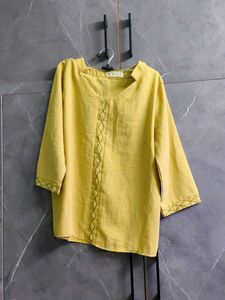 Yellow Embroidered Cotton Kurta