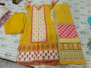 yellow Printed Kurta Set with Dupatta