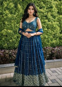 Stunning Blue Sequined Lehenga Choli