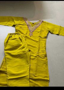 Lime Yellow Embroidered Kurta Set