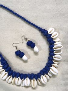 Boho Blue Shell Necklace &amp; Earring Set