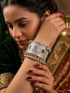 Premium Silver Oxidised Mirror Work Kada Bracelet