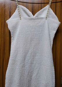 Imported White Chain Strap Dress With Shrug