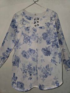 Sheer Floral Print Top with Button Detail
