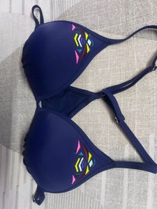 Navy Blue Bikini Top with Trim