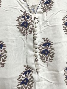 White Kurta Set with Blue Floral Print