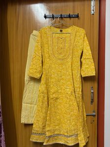 Yellow Printed Kurta Set with Dupatta