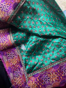 Green Colours Silk Blouse With Purple Border