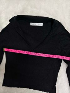 Ribbed Knit Polo Collar Fitted Crop Top🖤