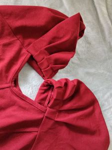 Red V-Neck Puff Sleeve Top