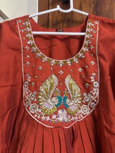 Orange Embroidered Kurta set with dupatta