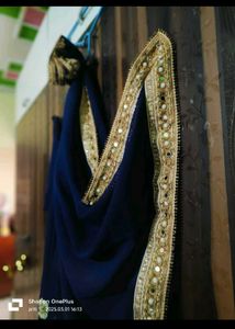 Elegant Navy Blue Saree with Gold Border