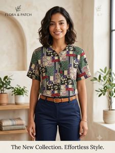 Retro Patchwork Print Blouse