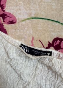 Zara White Textured Off-Shoulder Top